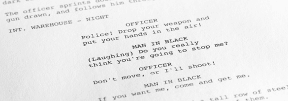 Close up of a printed screenplay