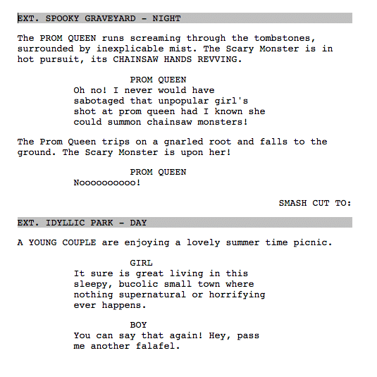 How to communicate scene transitions in a screenplay