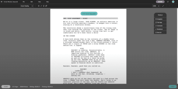 What you see when you create a new script draft in Celtx