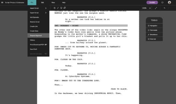Sample screenplay in Celtx